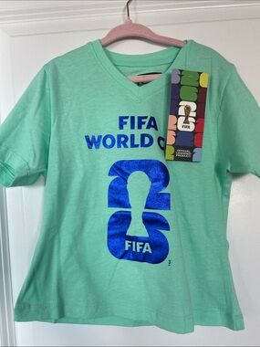 FIFA Kids' Mint Green V-Neck Tee with Blue Logo
